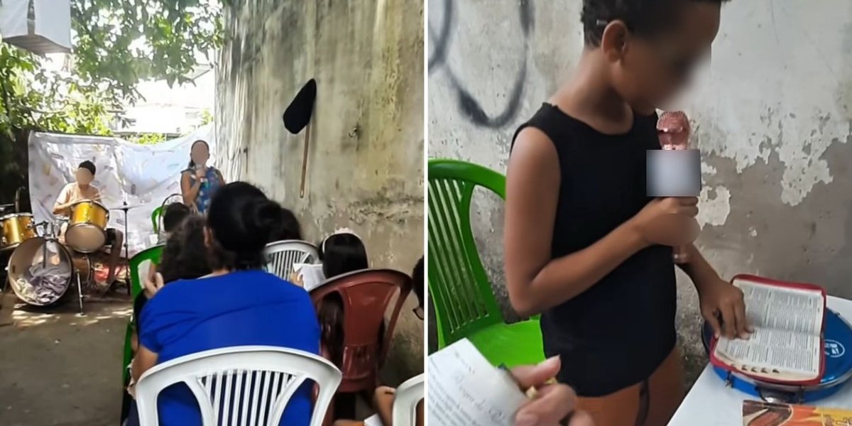 Crianças levam fé e esperança em culto improvisado.