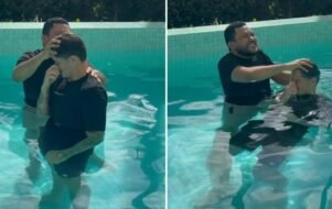 Jogador do Palmeiras é batizado em São Paulo.