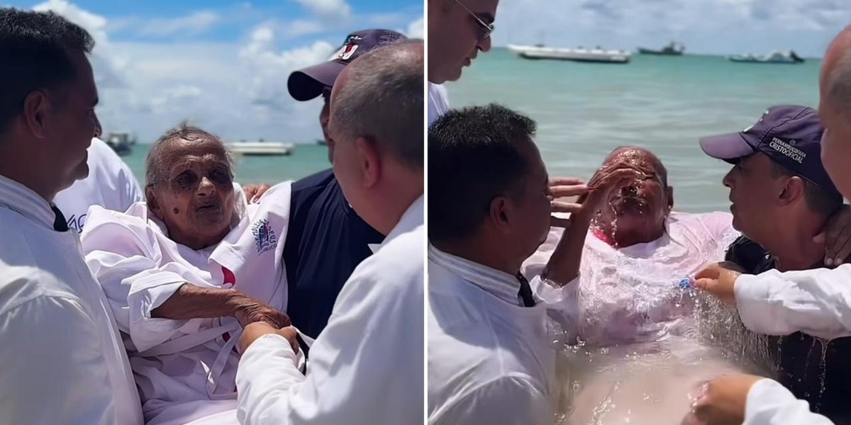 Idosa de 101 anos é batizada em Pernambuco e celebra fé.