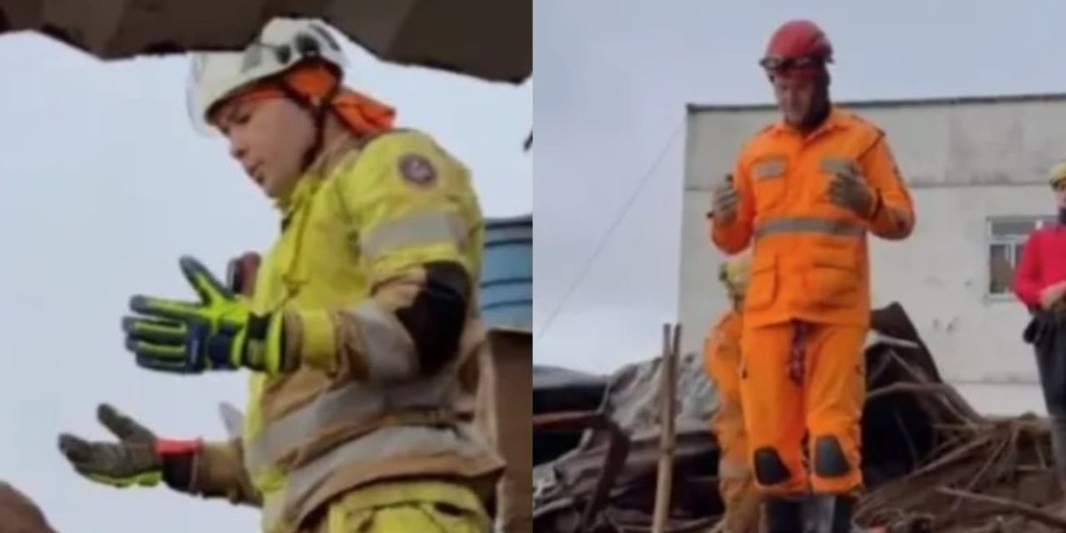 Bombeiros fazem oração antes de procurar crianças em desastre em Minas Gerais