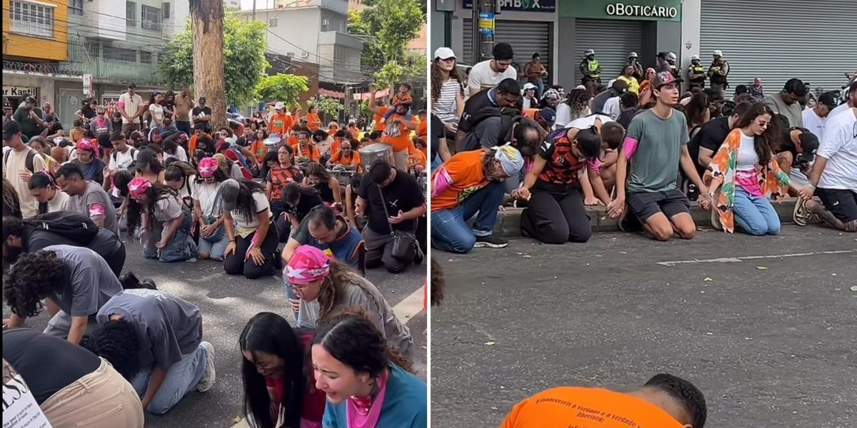 Jovens se reúnem em oração durante o Carnaval em BH