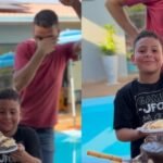 Menino de 7 anos oferece primeiro pedaço de bolo a Jesus em festa de aniversário e comove convidados