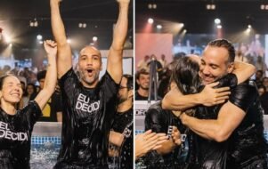 Jornalista esportivo e esposa se batizam em igreja de São Paulo