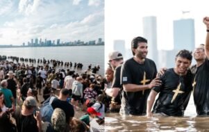 Milhares recebem batismo em rio australiano na Sexta-Feira Santa.